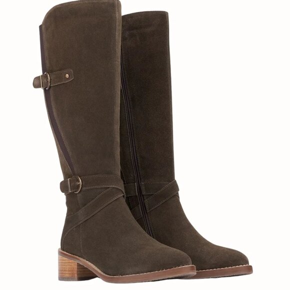 NEW VINTAGE FOUNDRY Suede Berenice Tall Boots in army green for women 1125 5t3 - Picture 2 of 11